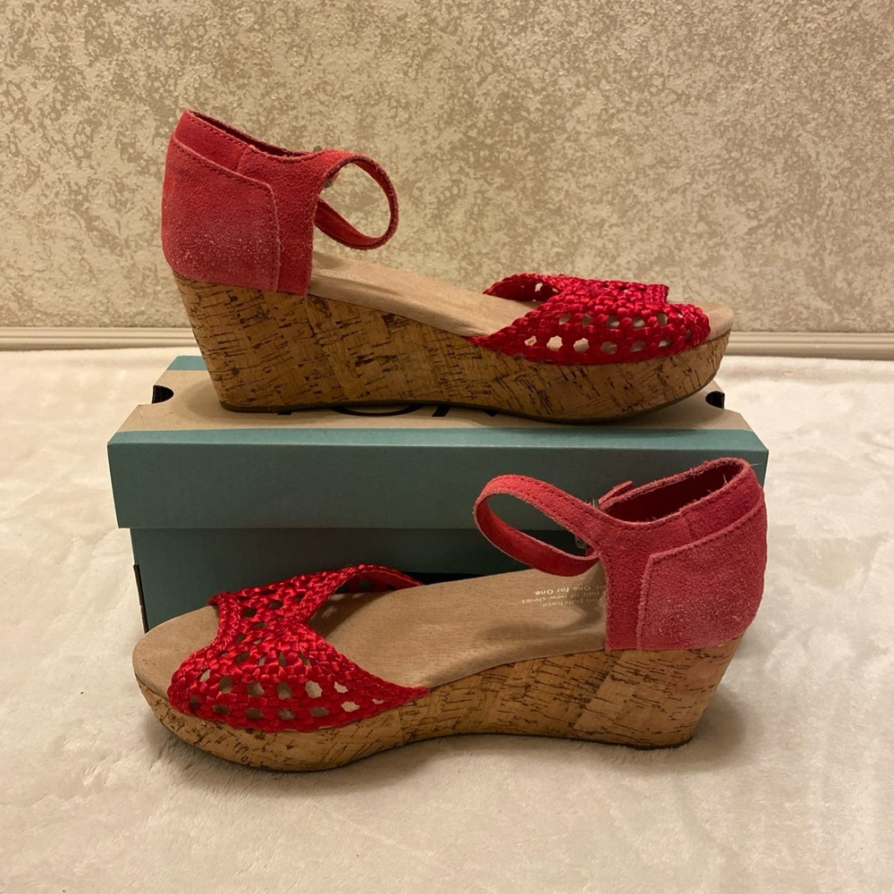 Toms Cherry Red Wedge Sandals